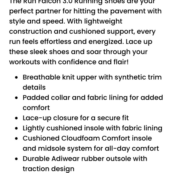 WOMEN'S ADIDAS RUN FALCON 3.0
RUNNING SHOES - Picture 6 of 6